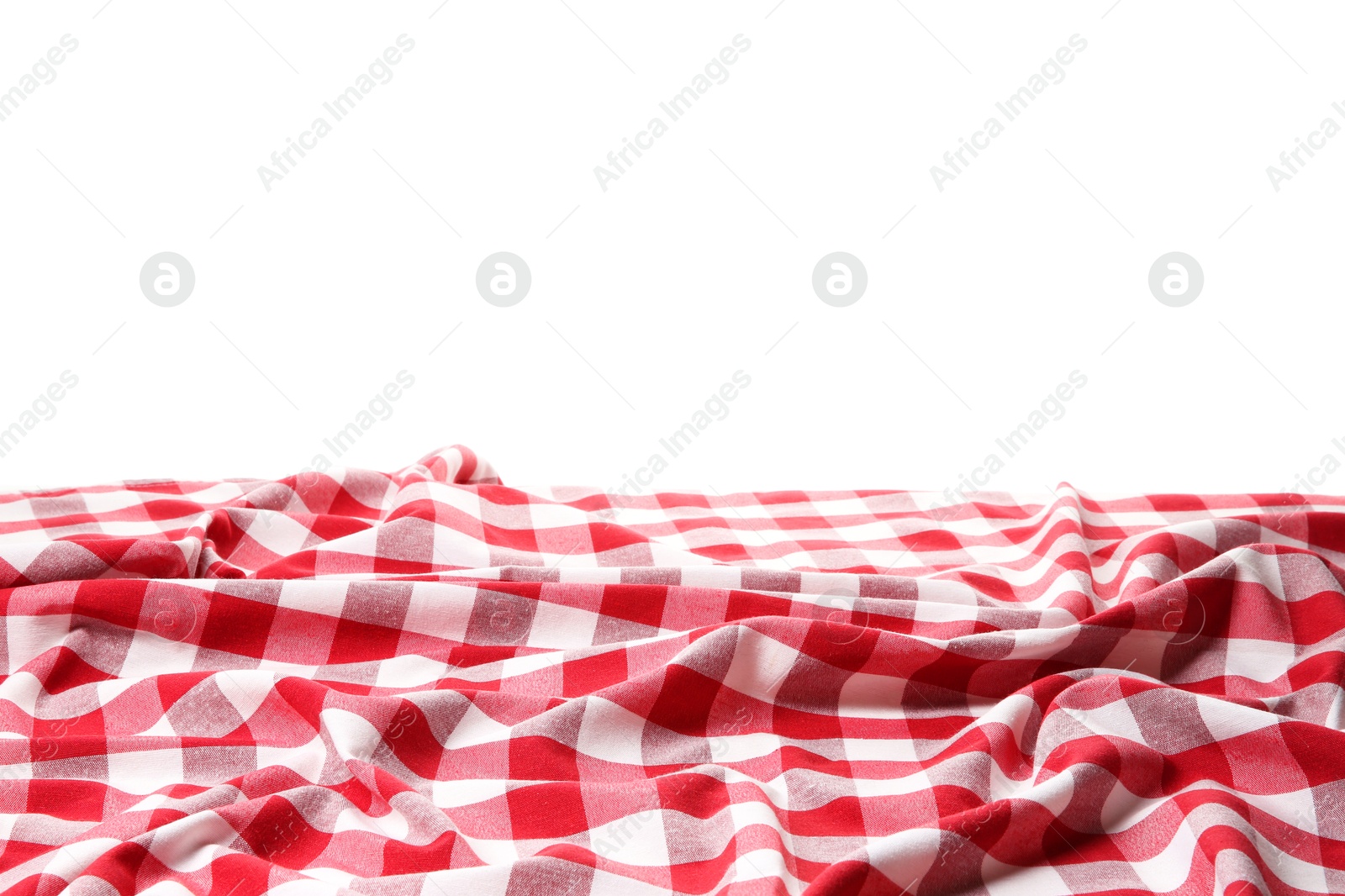 Photo of Crumpled tablecloth with checkered pattern isolated on white