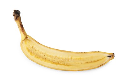 Photo of Half of ripe banana with dark spots isolated on white, top view