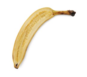 Photo of Half of ripe banana with dark spots isolated on white, top view