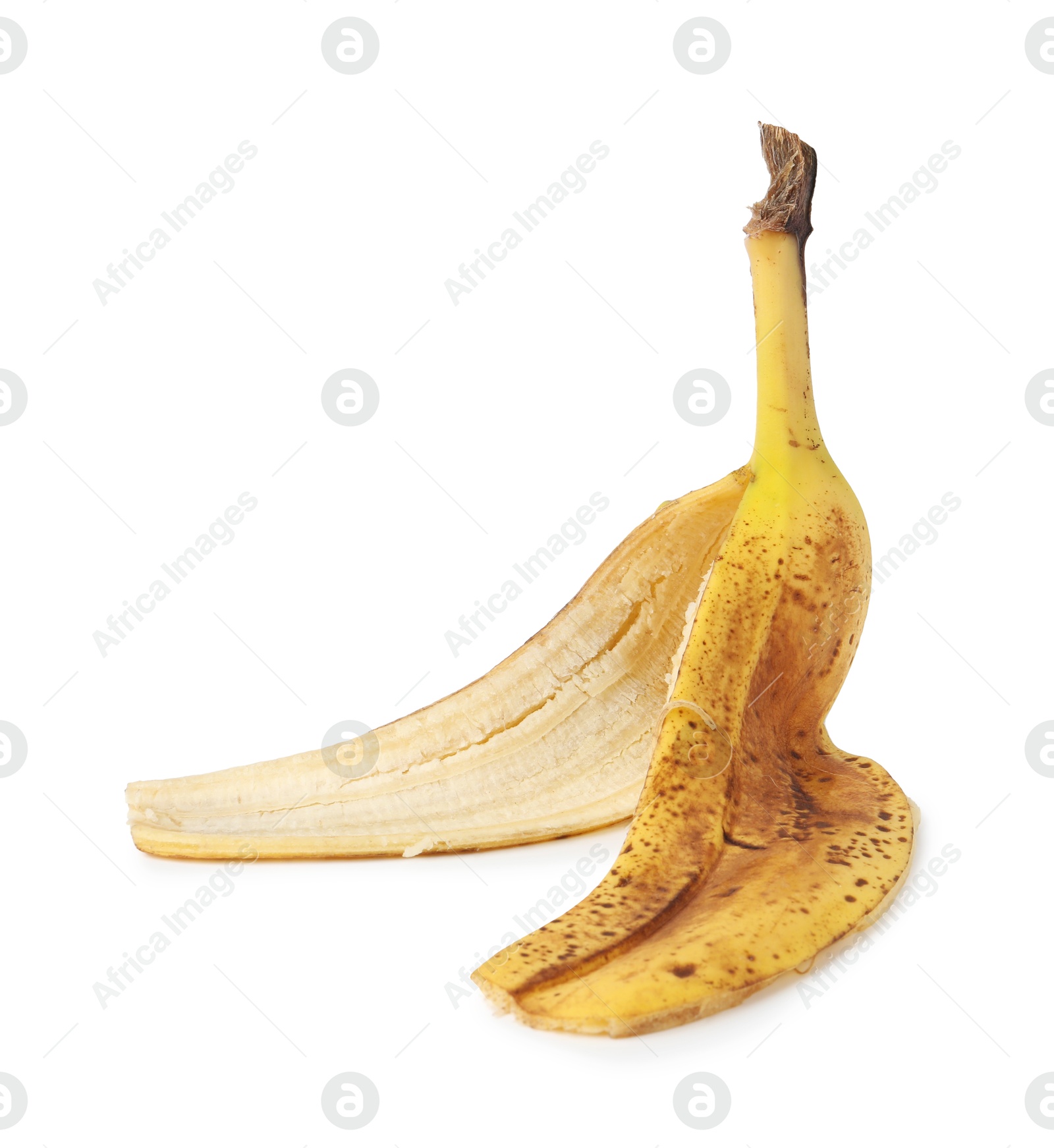 Photo of Banana peel with dark spots isolated on white