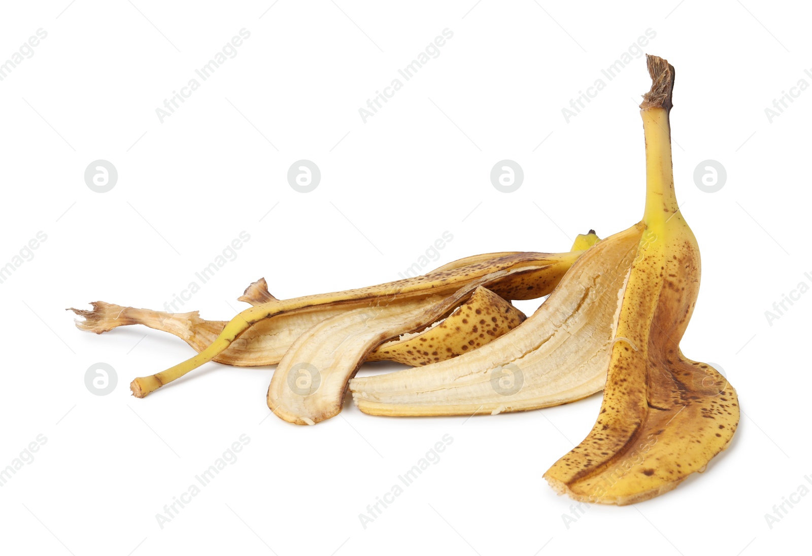 Photo of Banana peel with dark spots isolated on white