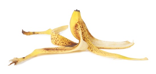 Photo of Banana peel with dark spots isolated on white