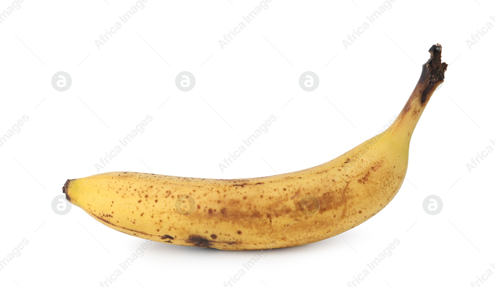 Photo of Ripe banana with dark spots isolated on white