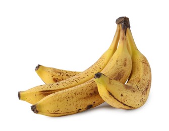 Photo of Bunch of ripe bananas with dark spots isolated on white