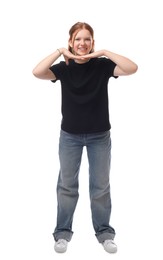 Full length portrait of teenage girl on white background