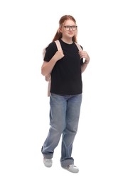 Teenage girl with backpack on white background