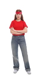 Full length portrait of teenage girl on white background