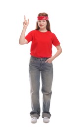 Full length portrait of teenage girl on white background