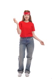 Full length portrait of teenage girl on white background