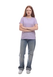 Photo of Full length portrait of teenage girl on white background