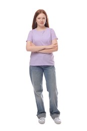 Full length portrait of teenage girl on white background