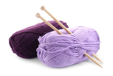 Photo of Two bright yarns and knitting needles isolated on white