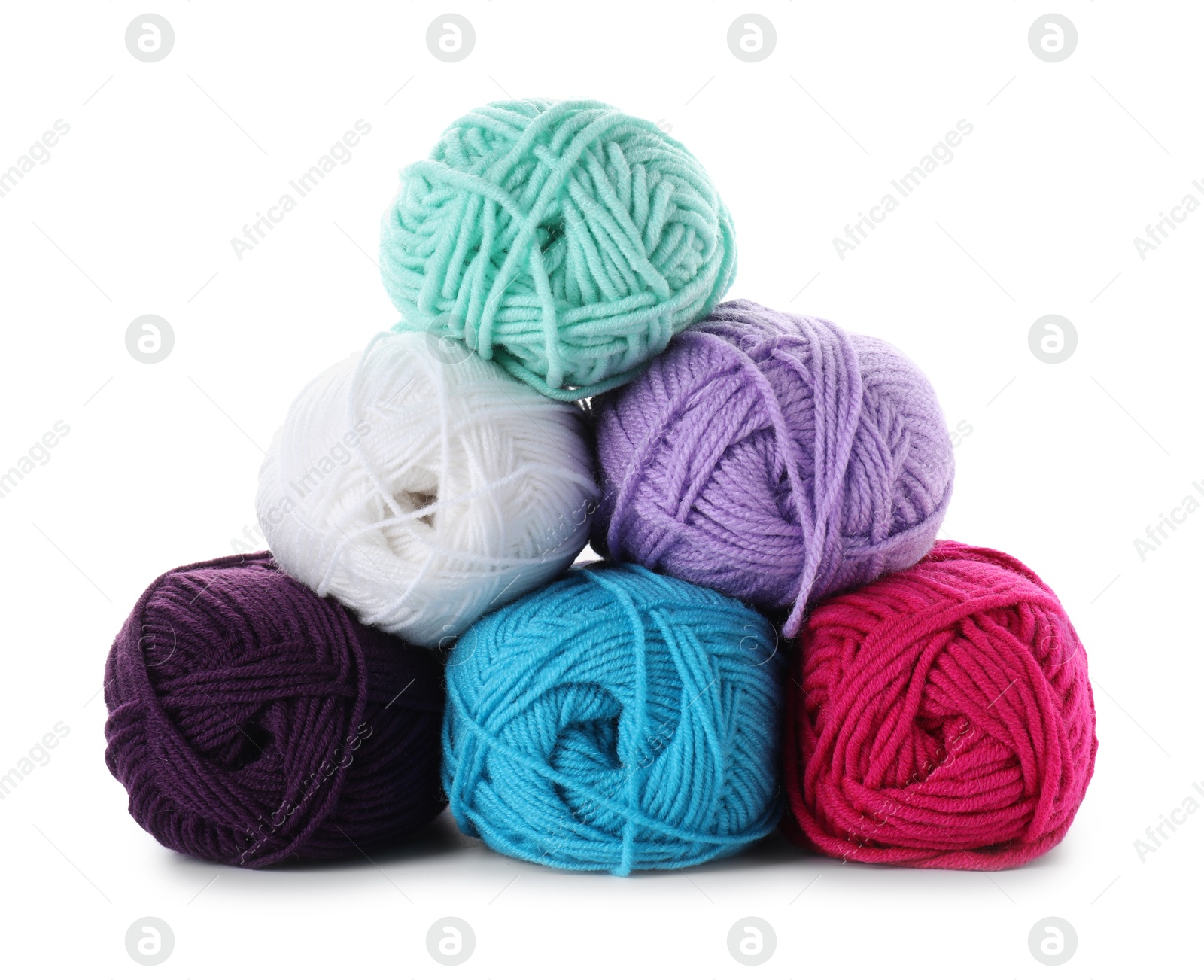 Photo of Many different bright yarns isolated on white