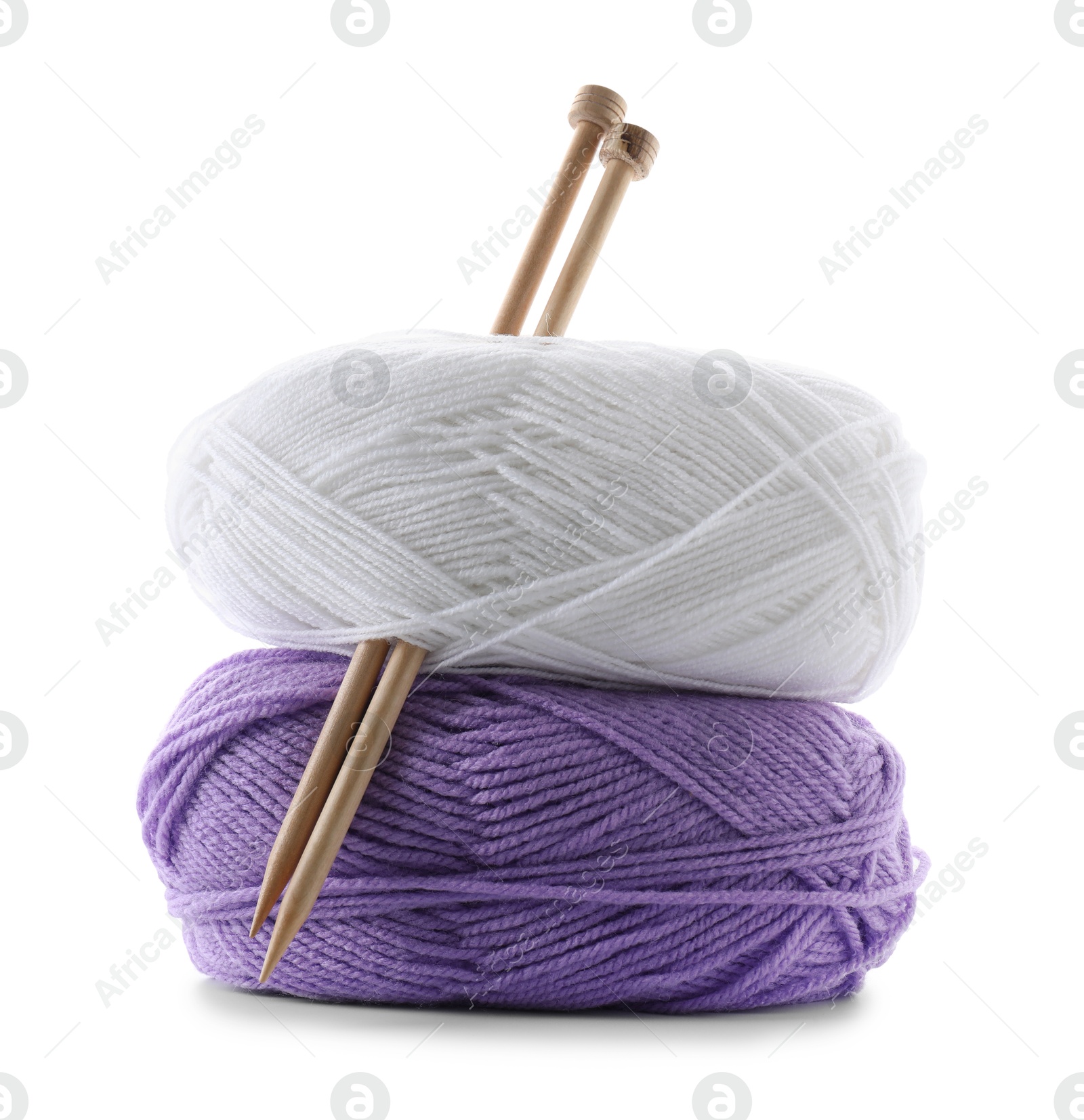 Photo of Two bright yarns and knitting needles isolated on white