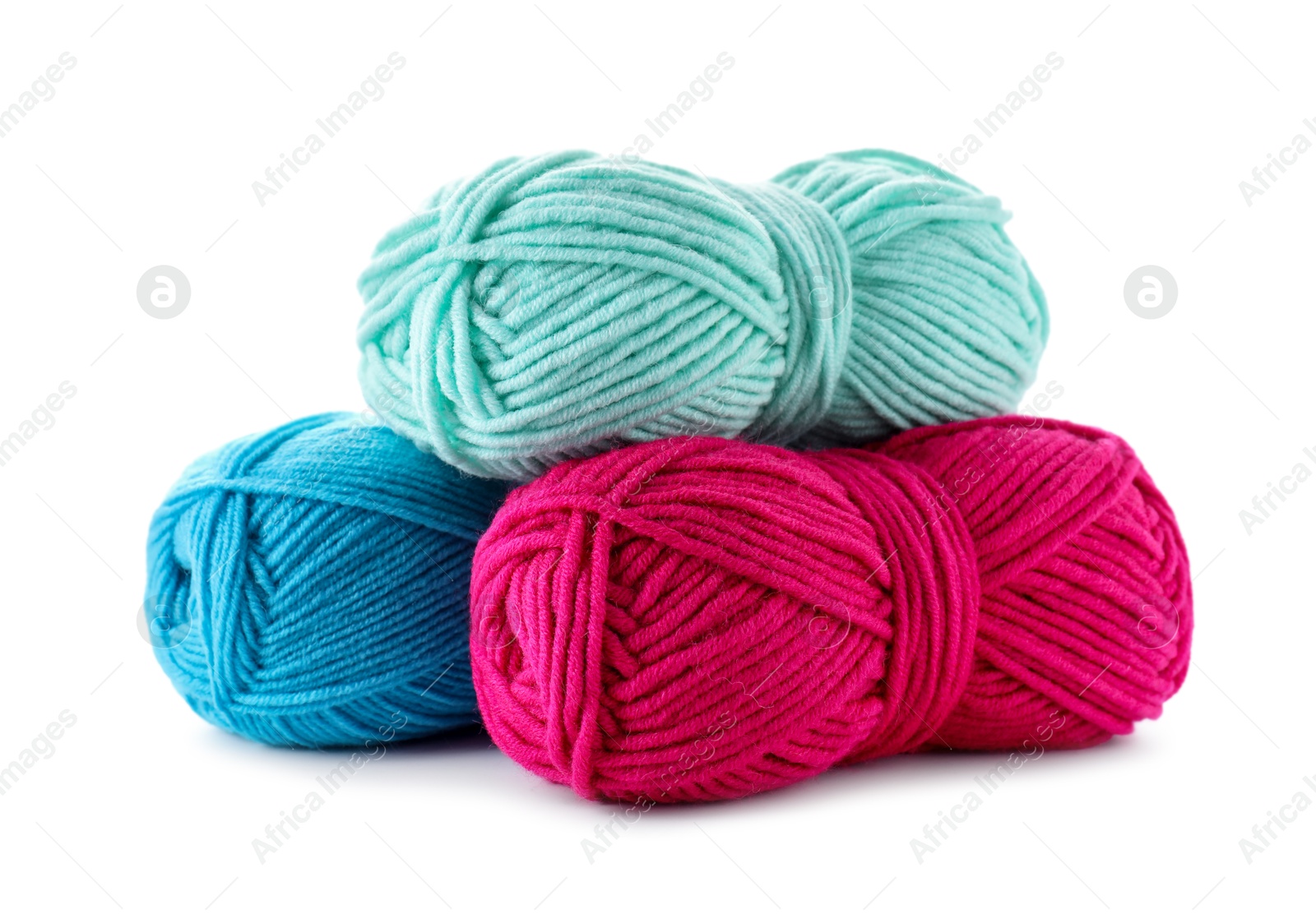 Photo of Many different bright yarns isolated on white