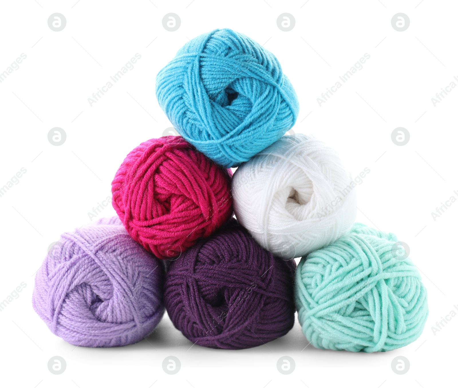 Photo of Many different bright yarns isolated on white