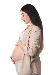 Photo of Portrait of beautiful pregnant woman on white background