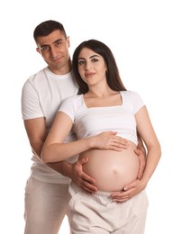 Photo of Beautiful pregnant woman with her husband isolated on white