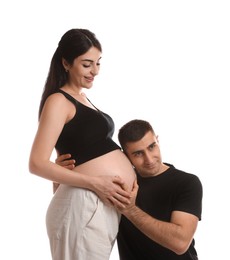 Photo of Beautiful pregnant woman with her husband isolated on white