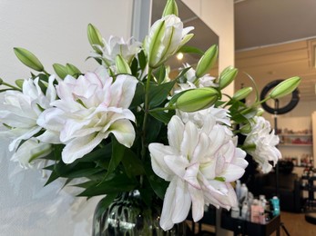 Bouquet of beautiful flowers in beauty salon