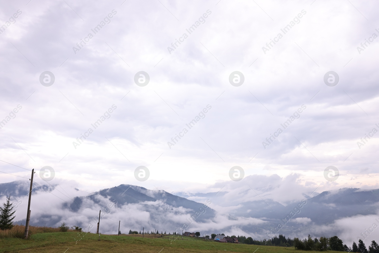 Photo of Picturesque view of beautiful mountains covered with fog