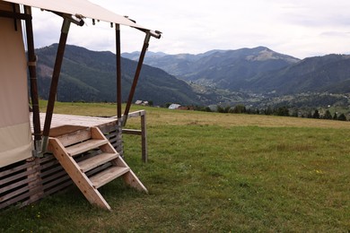 Beautiful view of building in mountains. Active tourism