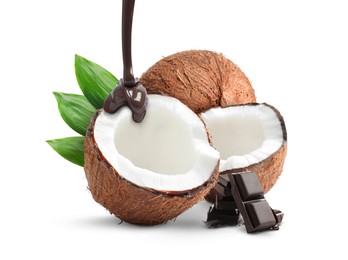 Image of Coconuts and dark chocolate isolated on white