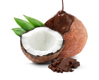 Image of Coconuts and sweet chocolate isolated on white