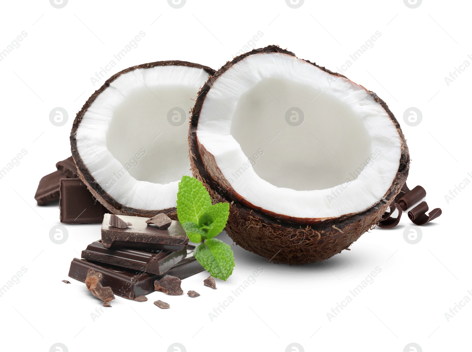 Image of Coconut and dark chocolate isolated on white