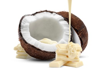 Image of Coconut and tasty chocolate isolated on white