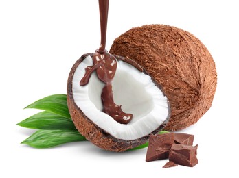 Image of Coconuts and sweet chocolate isolated on white