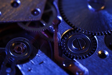 Photo of Mechanism of vintage wrist watch as background, closeup