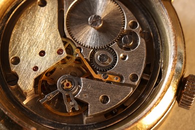 Photo of Mechanism of vintage wrist watch, closeup view