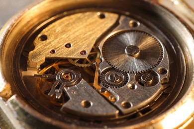 Photo of Mechanism of vintage wrist watch, closeup view