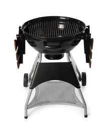 Photo of One black barbeque grill isolated on white. Cooking appliance