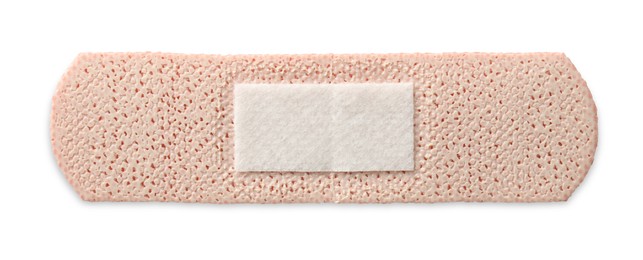 Photo of Medical adhesive bandage isolated on white, top view