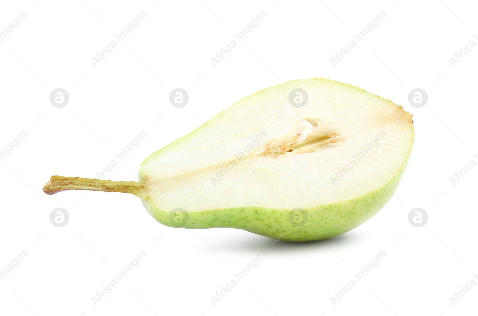 Photo of Cut fresh ripe pear isolated on white