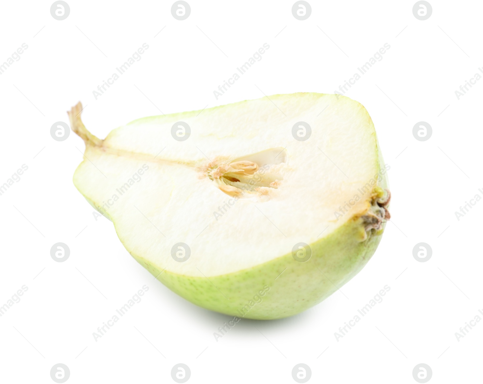 Photo of Cut fresh ripe pear isolated on white