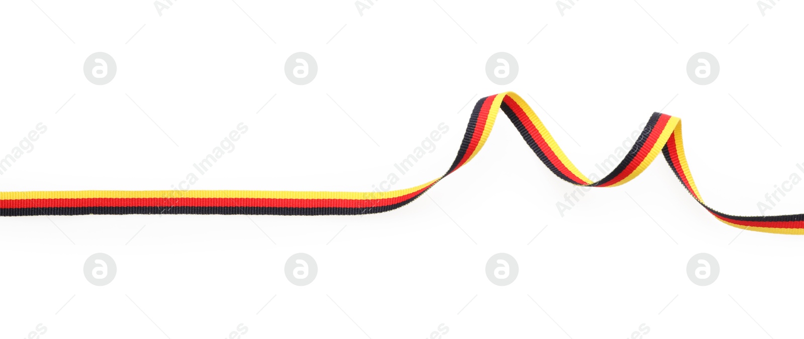 Photo of Ribbon in colors of German flag isolated on white, top view