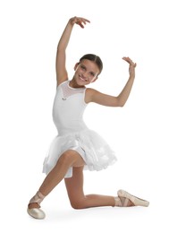 Portrait of little ballerina on white background