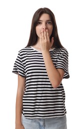 Portrait of surprised teenage girl on white background