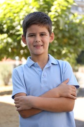 Portrait of little boy outdoors. Cute child