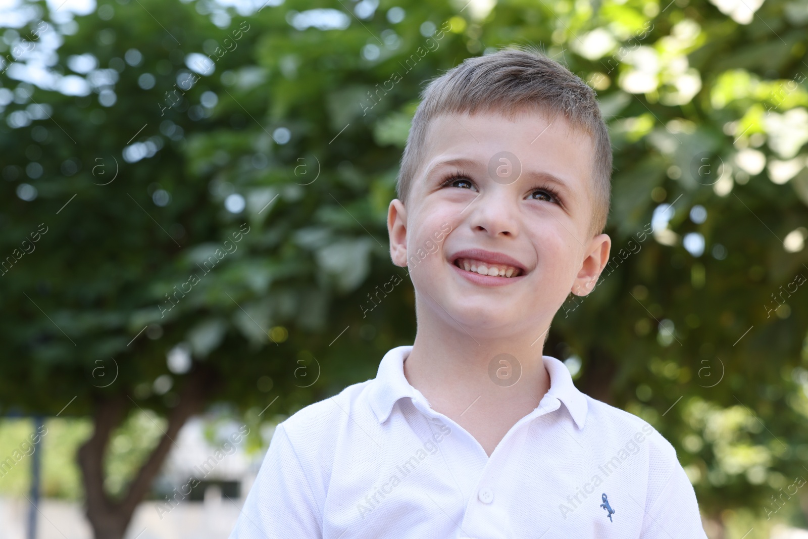 Photo of Portrait of little boy outdoors. Cute child