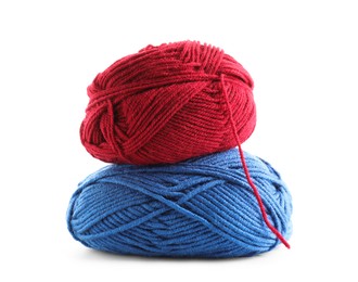 Photo of Red and blue yarns isolated on white