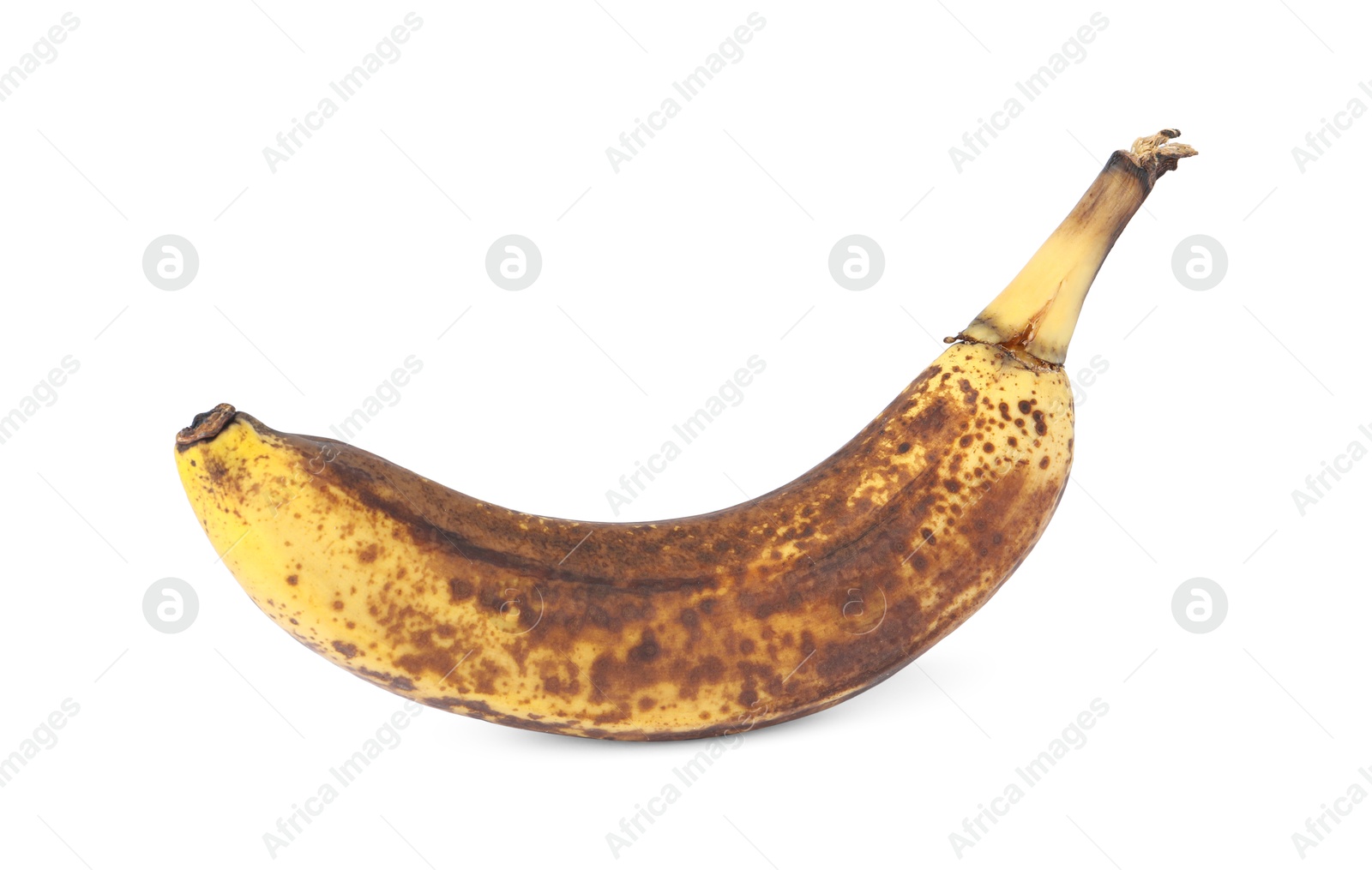 Photo of Overripe banana with dark spots isolated on white