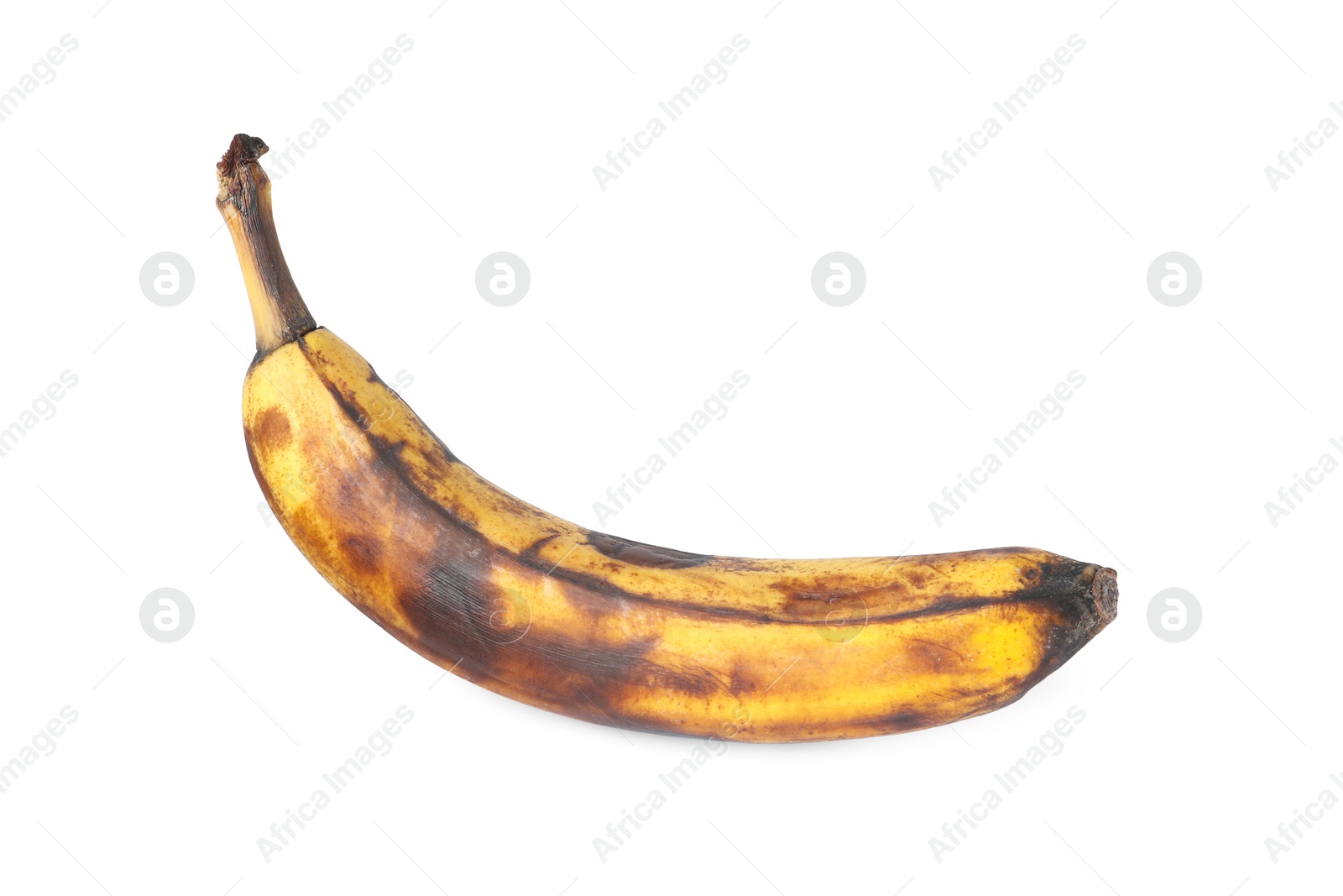 Photo of Overripe banana with dark spots isolated on white