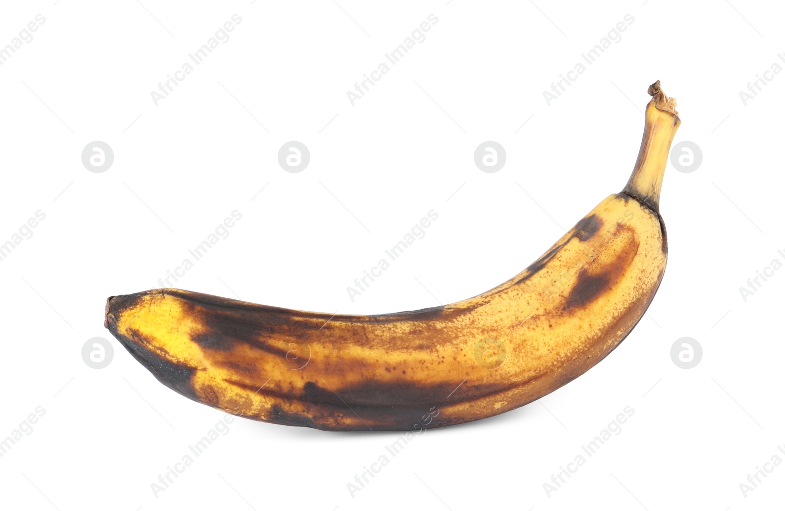 Photo of Overripe banana with dark spots isolated on white