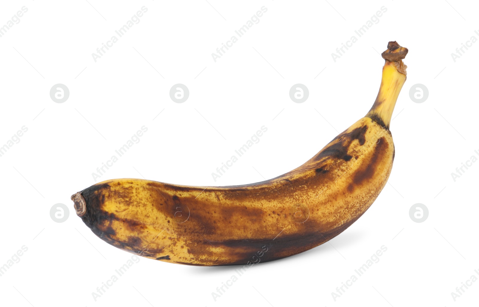 Photo of Overripe banana with dark spots isolated on white