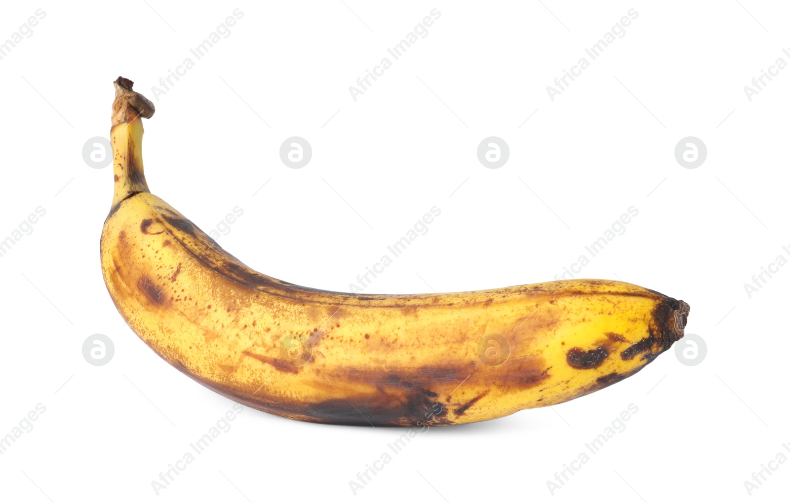 Photo of Overripe banana with dark spots isolated on white