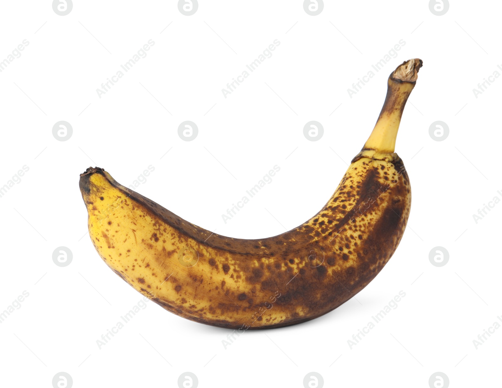 Photo of Overripe banana with dark spots isolated on white